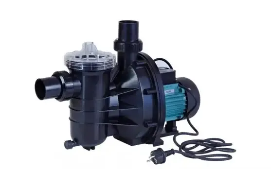 Brilix FXP cirkulationspump 16m3 för pool, svart plast med teal motor och klar lock